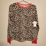 Nordstrom Long Sleeve Tan Shore Leopard Print and Red Pajama Top Only Small