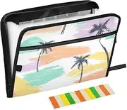 Boho Simple Style Island Coconut Tree Expanding Folders 13 Pockets A4 Letter Size File Pocket Folders with Zipper Closure Expanding File Folder Pockets Accordion for Office Supplies