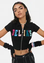 [dELiA*s by Dolls Kill] Up And Coming Zip Up Crop Top
