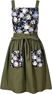 Pinknoke Vintage Pinafore Apron Dress for Women with Pockets Cute Floral Chef Aprons for Kitchen Cooking Baking Gardening