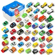 50 Pcs Toy Cars with Large Plastic Organizer, Pull Back Cars for Kids Ages 3