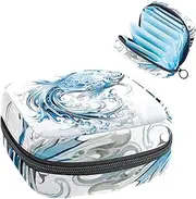 Period Bag,Sanitary Napkin Storage Bag,Blue Print Fish,Tampon Bag for Purse