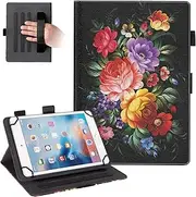 [Dteck] Universal Case for Screen Size 7.9" to 8.4" Tablets - Folio Leather Cute Case with Stand for Tab M8 8" /Galaxy Tab 8.0" 8.4" /Fire HD 8 /Onn 8" /Android 10 11 12 Tablet 8.0" 8.4" (Flowers)