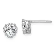Sterling Silver Rh-Plated Polished & Textured 6mm Heart Cz Stud Earrings