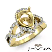 Pear Semi Mount Pave Cross Shank Diamond Engagement Ring 18k Yellow Gold 0.8Ctw