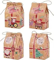 Homiliky 24 Pcs Christmas Kraft Paper Candy Boxes Christmas Paper Candy Gift Boxes Kraft Paper Candy Bags Gift Packaging Christmas Party Gift Boxes for Xmas Party Fillers