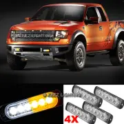 4X White&Amber 6 LED Emergency Hazard Warning Caution Beacon Strobe Light Bar#98