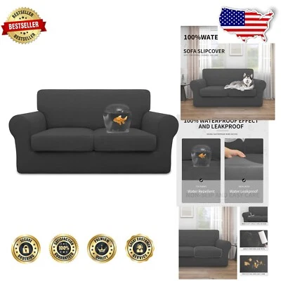 Dual Waterproof 3-Piece Stretch Couch Cover - Soft Dark Gray Protector for Sofas
