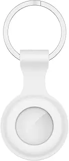 [Generic] Silicone Protective Sleeve Replacement for Airtags Cover Stainl Steel Keychain Anti-Scratch Protector Finder Holder White