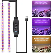 LED Grow Light Strips, Grow Lights for Indoor Plants, Full Spectrum Plant Light with 3/9/12H Timer, 10 Dimmable Levels for Seedling Succulent, Red&Blue&3000K 2 Head