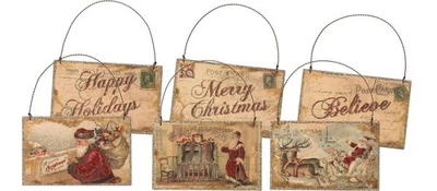 Primitives By Kathy Santa Postcard Hanging Ornament Set, 5.5 x 3.5 Inches