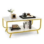 Giantex Coffee Table Faux Mable Tabletop 2-Tier Storage Shelf Modern