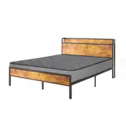 Advwin Queen Size Bed Frame with Storage Headboard & Charging Station and Queen Mattress 25cm Grey