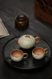 Set of 3pcs chinese Yixing Handmade Zisha teapot Duan clay Hami Melon Gongfu cup