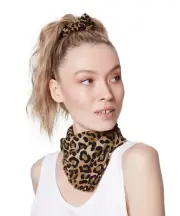 Steve Madden Women's Cotton Leopard-Print Bandana & Scrunchie Set Natural