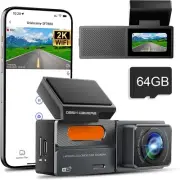 Dash Cam WiFi 2K Dash Car Camera , QHD Dashcams Car Camera Included 64GB SD Card