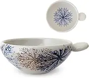J-Kitchens Isayama Kiln with Hands, Small Bowl, Hasami Yaki, Made in Japan, Dishwasher Safe, Flower Core Crest Blue