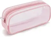 Grid Mesh Pen Pencil Case with Zipper, 2 Compartment Clear Pencil Case Pouch