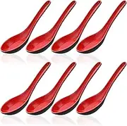 8 Pack Plastic Rice Spoons, findTop Chinese Won Ton Soup Spoon, Asian Plain Style Soup Spoons- Red and Black
