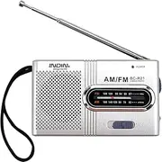 Mini Portable Radio 2 Band AM/FM with Headphone Jack Small Transistor Telescopic Antenna Pocket Radio World Receiver Speaker Radio Battery Operated for Hiking Camping BC-R21