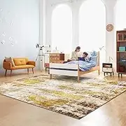 Large Rugs Living Room Washable Throw Rug for Bedroom Dining Room Office Floor,Yellow,160 x 230 cm,Yellow Modern Minimalist Abstract Pattern