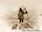 Eskimo Bow Hunter with Polar Bear Kill, Alaska - 1924 - Historic Photo Print