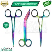 3 Pcs Hemostats Forceps & Bandage Scissor 5.5" Multi Titanium Rainbow Color Set