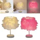 Romantic LED Desk Night Lights Lighting Fixture Lantern Feathers Shade Table