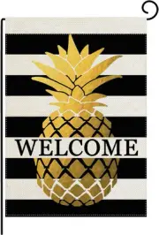 Home Decorative Outdoor Double Sided Pineapple Garden Flag Yellow Welcome Quote,