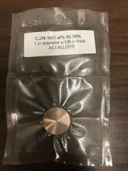 Copper/Nickel sputter target Cu/Ni 95/5 at% 99.99% 1 inch diam x 1/8 inch thk