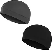 [Anseom] Pack of 2 Bicycle Skull Caps, Soft Skull Hats, Sweat-Wicking Hat, Cycling Helmet Liner Cap, Helmet Lining Under Helmet Hats, Breathable Skull Hats for Men and Women (Black + Grey), Black +