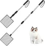 2Pcs Extendable Cat Litter Scoop, Metal Litter Scooper with Deep Shovel, Cat Litter Scooper Nonstick Cat Litter Sifter with Plating Layer for Cats Chickens