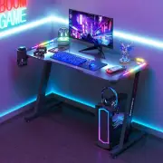 Gaming Desk LED Gaming Workstation RGB Light Computer Desk Z Shaped, Black Pc De