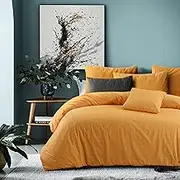 Amsons Quilt Cover Set - Yellow/Orange Doona Cover – 100% Cotton Bedding & Linen - Textured Print Bedding Duvet Cover Sets (2PCs, Single)