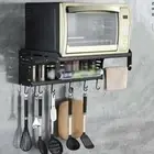 Double Bracket Aluminum Microwave Oven Wall Mount Shelf with 10 Removable Hooks