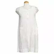 EILEEN FISHER White Handkerchief Linen Sleeveless Button Front Dress XXS