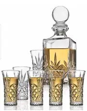 Godinger Dublin Crystal Collection 7 Pc Spirits Set 1 Decanter 6 Shooters/Shot