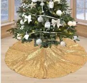 Gold Christmas Tree Skirt 48 Inches Sequin Sparkly Tree Skirts for 4ft Artificia