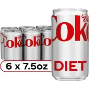 Diet Coke Diet Cola Soft Drink, 7.5 fl oz Mini Cans, 6 Pack(Free Shipping)