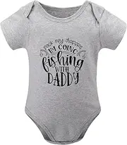 [WOOYONGING] Pack My Diapper I'm Going Fishing With Daddy Newborn Outfits Unisex Short Sleeve Boy Take Home Outfit White Infant