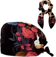 [YTYVAGT] Scrub Caps Women,Scrub Hats Suitable for Women,Flower Halloween Mexican Skull