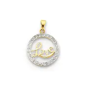 14K Yellow Gold Real Diamond Circle Love Pendant