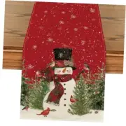 Snowman Trees Snowflakes Christmas Table Runner, Table Runner, 13" x 90" Red