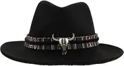 [TOVINANNA] Bull Head Woolen Hat Travel Hat Cowgirl Hat Hats for Men Cowboy Hat Has Woolen Cap Western Ethnic Hat Visor Hat Sun Hat Party Hat Western Hat Wool Hat Adult Hat Felt Black