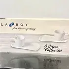 Lazy Boy White Coffee Tea Set LazBoy New 6 Piece Set Gift Cups Plates Spoons
