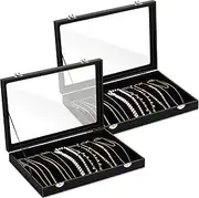 Kenning 2 Pieces Glass Lid Necklace Organizer Box 20 Hooks Necklace Tray Jewelry Holder Organizer Velvet Necklaces Holder Storage Display Case for Show Bracelet