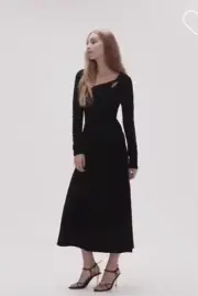 AJE Dress Black Long Sleeve Celeste Twist Size Large Midi NWT RRP $459.00