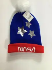 Girls Nasa Blue Red Stars Beanie OSFM NEW! NWT