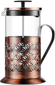 French Press Coffee Maker Stainless Steel Cafetiere Glass Jug, Stainless Steel Coffee Plunger Filter, Manual Coffee Maker Copper Finish, Coffee Press,-600ML