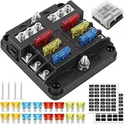 6-Way Fuse Box DC 32V Circuit Blades Fuse Block Waterproof Fuse Box Holder with 20 Fuses LED Indicator Lables Car Standard Blade Fuses Box for Automotive Car SUV Boat Marine Truck PoUYWH